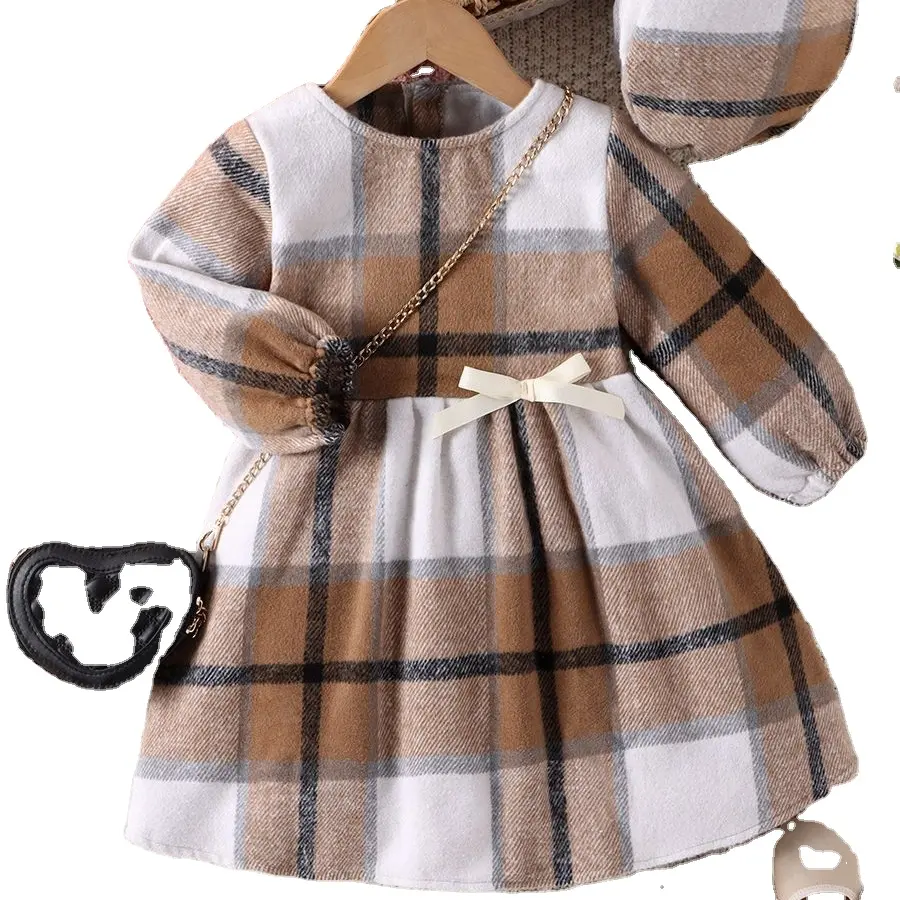 مصنع الجملة جودة عالية الخريف الشتاء الفتيات القطن زر اللباس مرة أخرى طفل فتاة طويلة الأكمام اللباس مجموعة