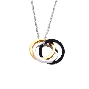 Collier pendentif unisexe en acier inoxydable plaqué or avec trois anneaux uniques, breloques circulaires, chaîne ras-du-cou, 3 couleurs, bijoux - Product Image 4