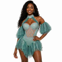 Combinaison Sexy à Volants et Strass pour Femme, pour Fête de Carnaval, Spectacle Scénique, Danse Aérienne, Tenue de Festival