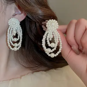 Argent Aiguille Perle Perlée Gland Exagérer Petit Unique Personnalisé Charme Mode En Gros Boucles D'oreilles pour femme