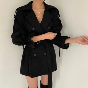 Elegant Women Fashion Loose Flare Sleeve Double Breasted <strong>Coat</strong> Ladies Khaki <strong>Knee</strong> <strong>Length</strong> Windbreak <strong>Coat</strong> Trench - Product Image 5