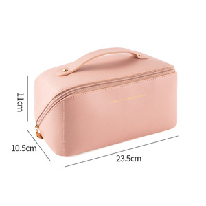 <strong>Large</strong> Capacity Portable Travel Zipper <strong>Cosmetic</strong> <strong>Bag</strong> Waterproof Toiletry <strong>Bag</strong> PU Leather Makeup <strong>Bag</strong> - Product Image 2