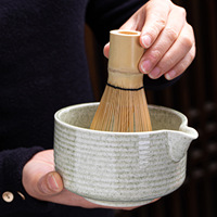 Bol à matcha en porcelaine fait main, Chawan, cérémonie du thé, bol à matcha en céramique avec bec verseur et support pour ensemble à thé matcha