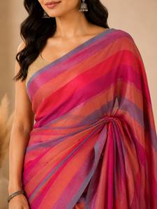 Sari de Algodón Mul con Rayas Multicolores, Sari de Diseño de Lujo para Mujer, Tejido de Algodón Mul Transpirable, Prenda Étnica India para Bodas - Product Image 2