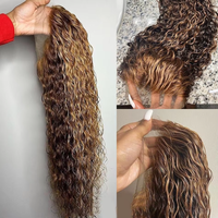 Peluca de Cabello Humano Vietnamita Virgen con Reflejos Marrón, Rizado Profundo, Pre-Desplumada, Sin Pegamento, Encaje Frontal 13x6, Mezcla de Colores Piano y Rubio Miel