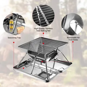 Hot Sell 304SS Portable Folding Camping Fire Pit Outdoor Wood Stove Burner With Carrying Bag