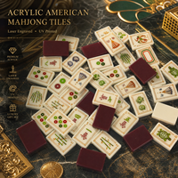Set Mahjong Amerika 1.42 Inci Ubin Akrilik Mahoni Oriental Crane Dragon 160 PCS Lipat Laser Dua Lapis Portabel