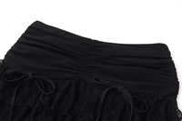 Ensemble 2 pièces short et haut court moulant plissé uni à col en V, sans bretelles, épaules dénudées, bordure en dentelle, style sexy et doux, collection 2026