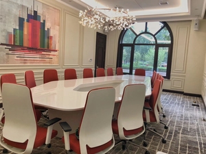 โต๊ะประชุมขนาดใหญ่สีขาวมันวาวสูง10,12 20คนพร้อมไฟ LED สุดหรูโต๊ะประชุมทันสมัย - Product Image 4