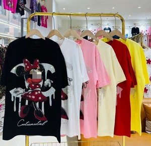 Kaos Wanita Katun 100% Berkualitas Tinggi Motif Kartun Berhias Rhinestone Berkilau OC1025 - Product Image 5