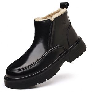 Bottes de neige pour hommes, dessus noir lisse, doublure intérieure en fourrure, fermeture éclair latérale, bottes chaudes d'hiver pour les journées froides en extérieur - Product Image 5