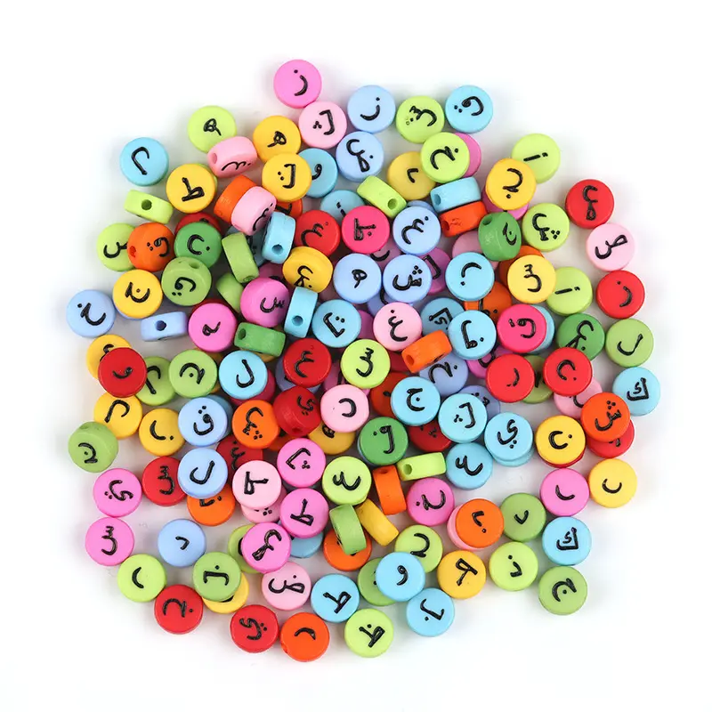 100/confezione acrilico lettere piatte perline di colore misto arabico fai da te bracciale per bambini con perline