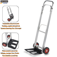 Chariot à main pliable en aluminium robuste de 80 kg avec roues pleines de 6 pouces pour entrepôt, déménagement et courses
