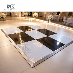 Panneaux de plancher de danse blancs et noirs brillants en contreplaqué avec cadre en aluminium pour mariage et fête - Product Image 1