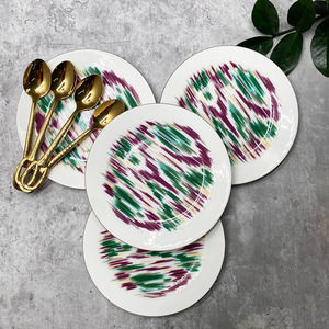 Assiette à Dim Sum en Porcelaine Fine pour Hôtel et Restaurant, Ensemble de 4 Pièces avec Cuillère Dorée - Product Image 3