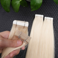 # Extensions de cheveux humains vietnamiens lisses couleur blond platine 60, grade 12A, double tirage, avec bandes adhésives en PU