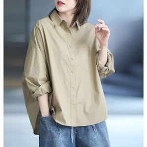 Camicia Casual Casual languida e Casual in cotone a taglio tridimensionale tinta unita camicie a maniche lunghe da donna - Product Image 4