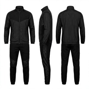 Survêtement coupe-vent noir pour homme, manches longues, fermeture éclair, coupe sportive, polyester, poches latérales, vêtements d'automne - Product Image 1