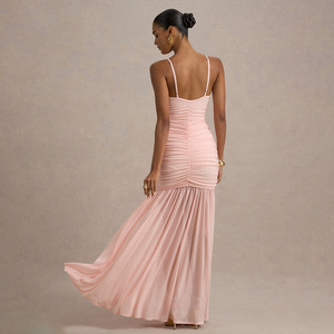Vestido de Noche con Cuello en V, Espalda Descubierta, Capa Transparente, Largo, Elegante, con Cintura Natural - Product Image 4