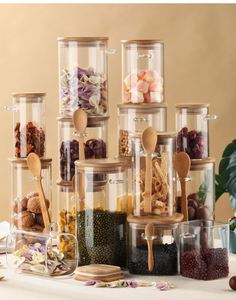 Popular Pastoral Design Round Glass Seasoning Jar <b>Set</b> with Wooden Spoon Airtight Storage for Restaurants Grain & Tea Storage - Product Image 1
