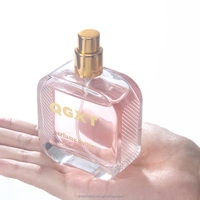 Flacon de parfum carré en verre transparent personnalisé de 50 ml avec pulvérisateur et capuchon givré, impression sérigraphique, MOQ 100 pièces, boîte cadeau