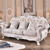 Vente en gros d'un canapé modulable en bois antique de luxe blanc style européen canapés classiques en tissu ensemble de canapés de salon dubaï