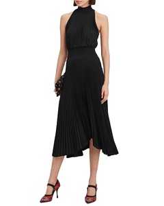 <span class=keywords><strong>Abito</strong></span> <span class=keywords><strong>Midi</strong></span> KY Club con Orlo Asimmetrico <span class=keywords><strong>Nero</strong></span> Vivace Plissettato con Collo Elastico Smock e Bottone Posteriore a Occhiello Abiti Sostenibili - Product Image 1