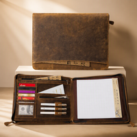Porte-documents exécutif en cuir avec fermeture éclair, porte-stylos, emplacements pour cartes et fenêtre d'identification pour ordinateur portable, tablette, homme d'affaires