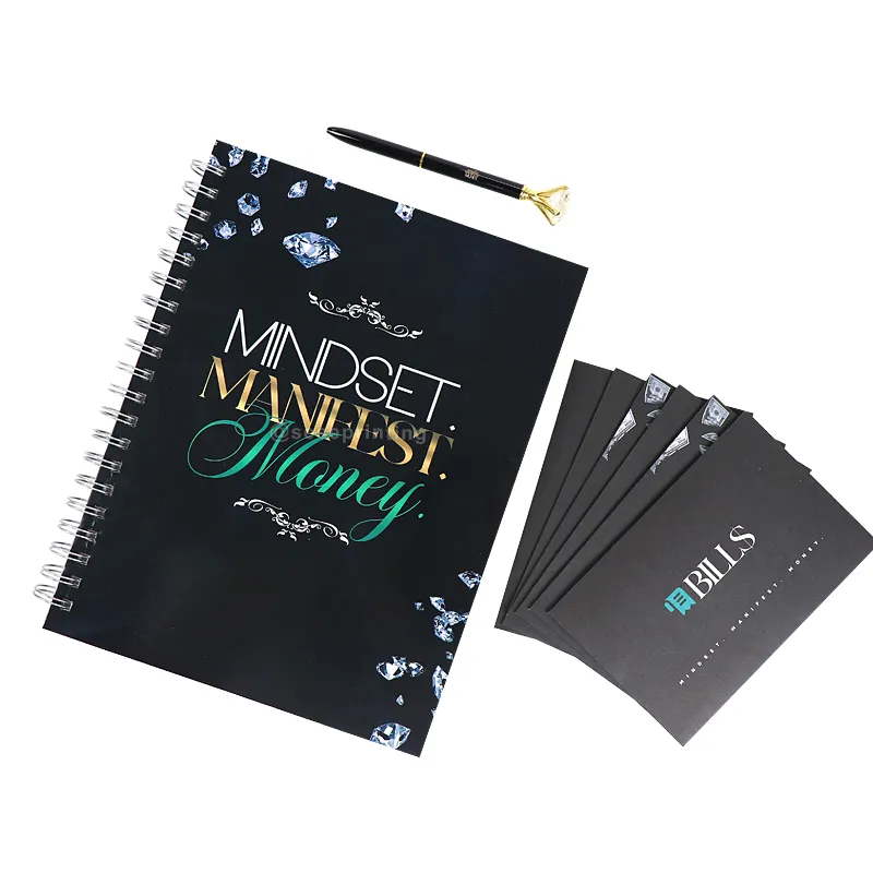 Custom Mindset Journal Printing Wire-O Manifest Planner Orçamento Planejador Mensal Bill Tracker Finanças Organizador