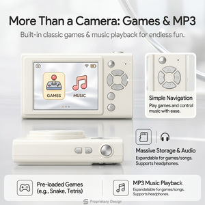 Cámara digital con pantalla IPS de 2,8 pulgadas, enfoque automático, <span class=keywords><strong>zoom</strong></span> 16X, triple luz de relleno, reproductor MP3, videocámara compacta para estudiantes y principiantes - Product Image 2