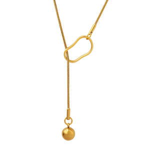 Venta al por mayor 18K chapado en oro de acero inoxidable estilo minimalista delicado brillante bola Lariat Collar para regalo de las mujeres - Product Image 5