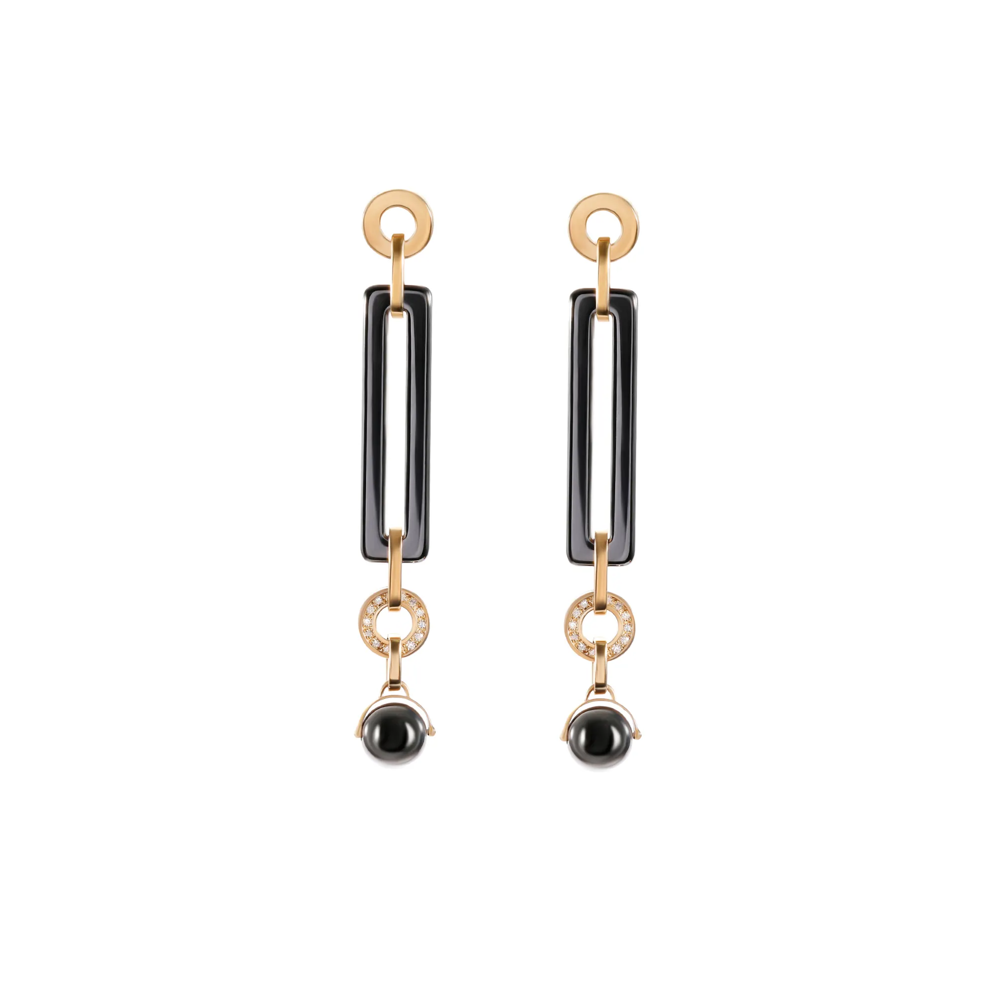 Wholesale S925 Fashion Jewelry Black Geometric Hollow Long Circular Pendant with Gold Plated Earrings Zircon Main Stone Women