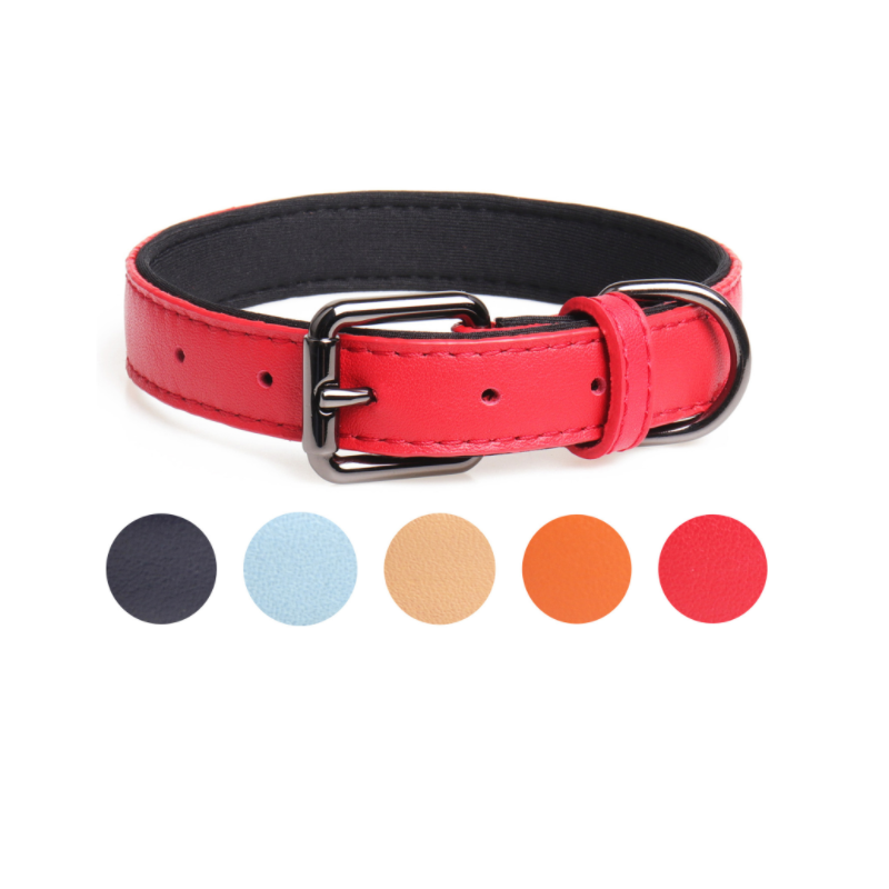 Wholesale Pet Supplies Luxury Plaid Blue Red Orange Custom Logo Oem Small Medium Large Genuine Real Cow Leather Pet Dog Collar
