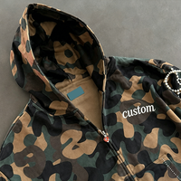 Yingling Sweat à capuche unisexe personnalisé, camouflage vintage, coupe ample, épais, brodé de strass, style streetwear, zippé et court