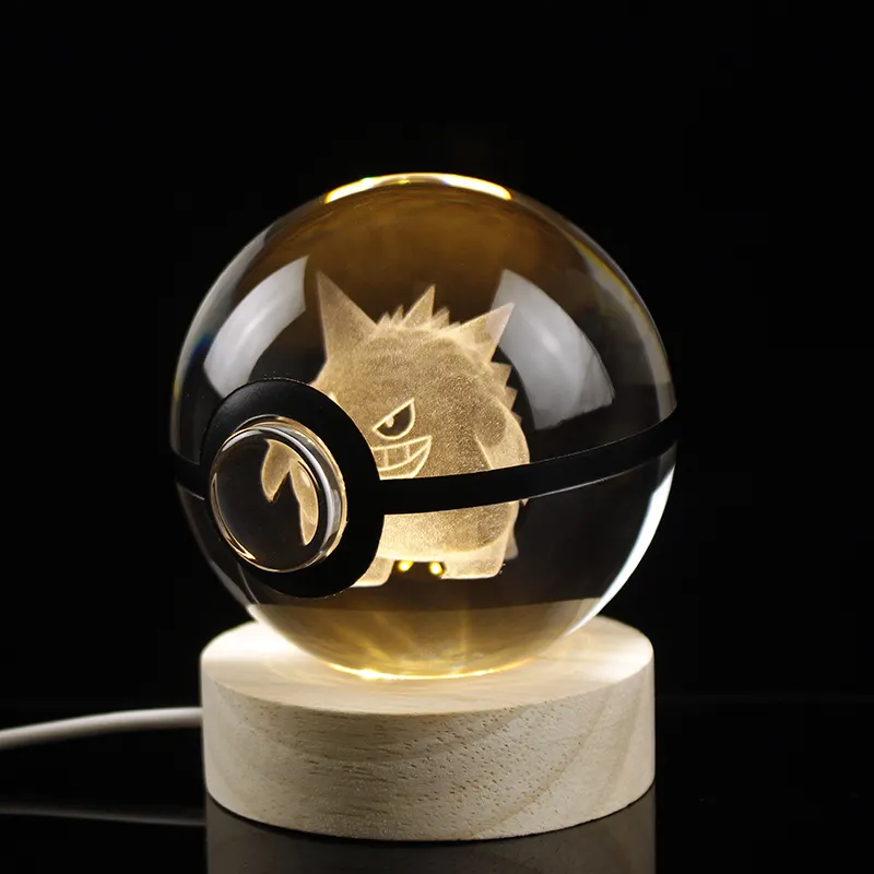 Gloeiende K9 Crystal 3D Cartoon Pokemon Gaan Glas Anime Pokeball Met Optionele Base Voor Kerstcadeaus Night Lamp Geschenken