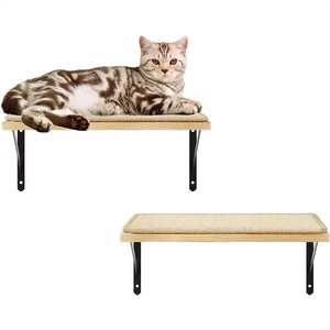 Arbre à chat mural en bois multi-niveaux avec griffoir, plateforme de saut, tapis en sisal remplaçable, gain de place pour chat d'intérieur - Product Image 2