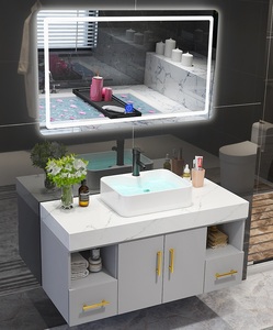 35in gris Gran hotel accesorios de baño MDF tocadores con tapa de mármol y contra de cerámica lavabo espejo <span class=keywords><strong>armarios</strong></span> - Product Image 2