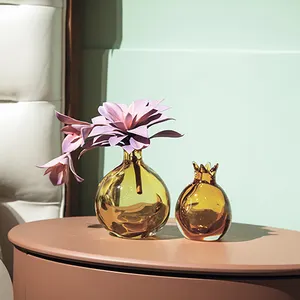Dormitorio de cristal con forma de granada, cálido, pequeño, venta al por mayor, decoración del hogar, jarrón de cristal blanco para centros de mesa