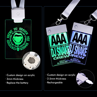 Badge LED en acrylique lumineux CR2032 avec cordon, gravure laser du logo pour événements