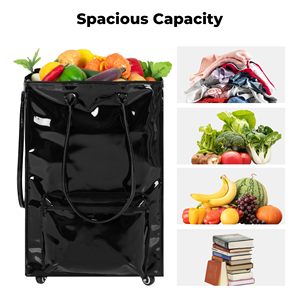 Carrito de Compras Plegable de Gran Capacidad con 4 Ruedas, Carrito de Compras de Plástico Plegable, Carritos de Mano Ajustables - Product Image 6