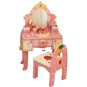 고품질 미니 가구 소녀 메이크업 세트 액세서리 나무 핑크 드레싱 테이블 역할 놀이 장난감