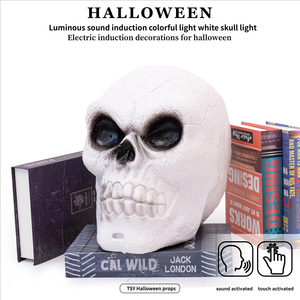 Ornement lumineux géant tête de crâne colorée pour Halloween, durable, pour intérieur, activé par le son et la touche, style artistique rétro, pour <span class=keywords><strong>Escape</strong></span> <span class=keywords><strong>Room</strong></span> et <span class=keywords><strong>maison</strong></span> <span class=keywords><strong>hantée</strong></span> - Product Image 4