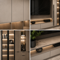 Meuble TV mural en bois de luxe moderne, meuble TV sur mesure pour salon avec étagères à LED, console multimédia, rangement pour meubles de maison