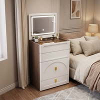 Coiffeuse de maquillage avec miroir LED, plateau en MDF de 50 cm et 60 cm, style crème, avec tiroir de rangement en verre et certificat CE
