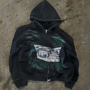 Sudadera con Capucha de Cuello Redondo Estilo Vintage Urbano con Diseño de Sublimación Personalizado, Patrón Personalizado, Impresión DTG, Tejido French Terry Grueso, Corte Regular, Unisex - Product Image 2