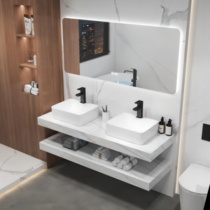 Lavabo Doble de Pared con Diseño Moderno, Lavamanos de Pizarra con Escurridor, Fácil de Limpiar, Tamaño Grande para Baño - Product Image 3