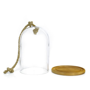 Cloche à dôme en verre transparent bon marché <span class=keywords><strong>Terrarium</strong></span> avec base en bois naturel non poli et corde décorative - Product Image 2