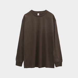 EVER カスタムロゴ 厚手250gコットンTシャツ プラスサイズ クルーネック 長袖 リブ袖 太畝 ブラウンパープルカラー - Product Image 6