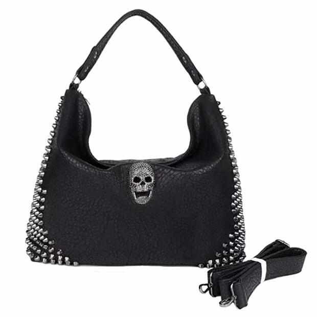 Teschio tempestato Hobo Bag per le Donne Punk Rivet Borsa A Tracolla Grande Capacità Borsa Borse