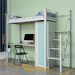 Dortoir appartements <span class=keywords><strong>lit</strong></span> Double <span class=keywords><strong>pont</strong></span>, Loft métallique <span class=keywords><strong>lit</strong></span> superposé <span class=keywords><strong>avec</strong></span> <span class=keywords><strong>bureau</strong></span> chaise - Product Image 5